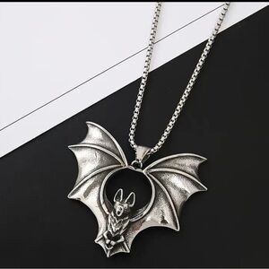 Retro Bat Stainless Steel Wings Pendant Necklace Punk Hip Hop, Gothic, Halloween